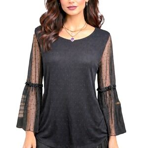 Knapp Studio Womens Top L Black Whimsigoth Dark Fairy Grunge Witchy Sheer Mesh